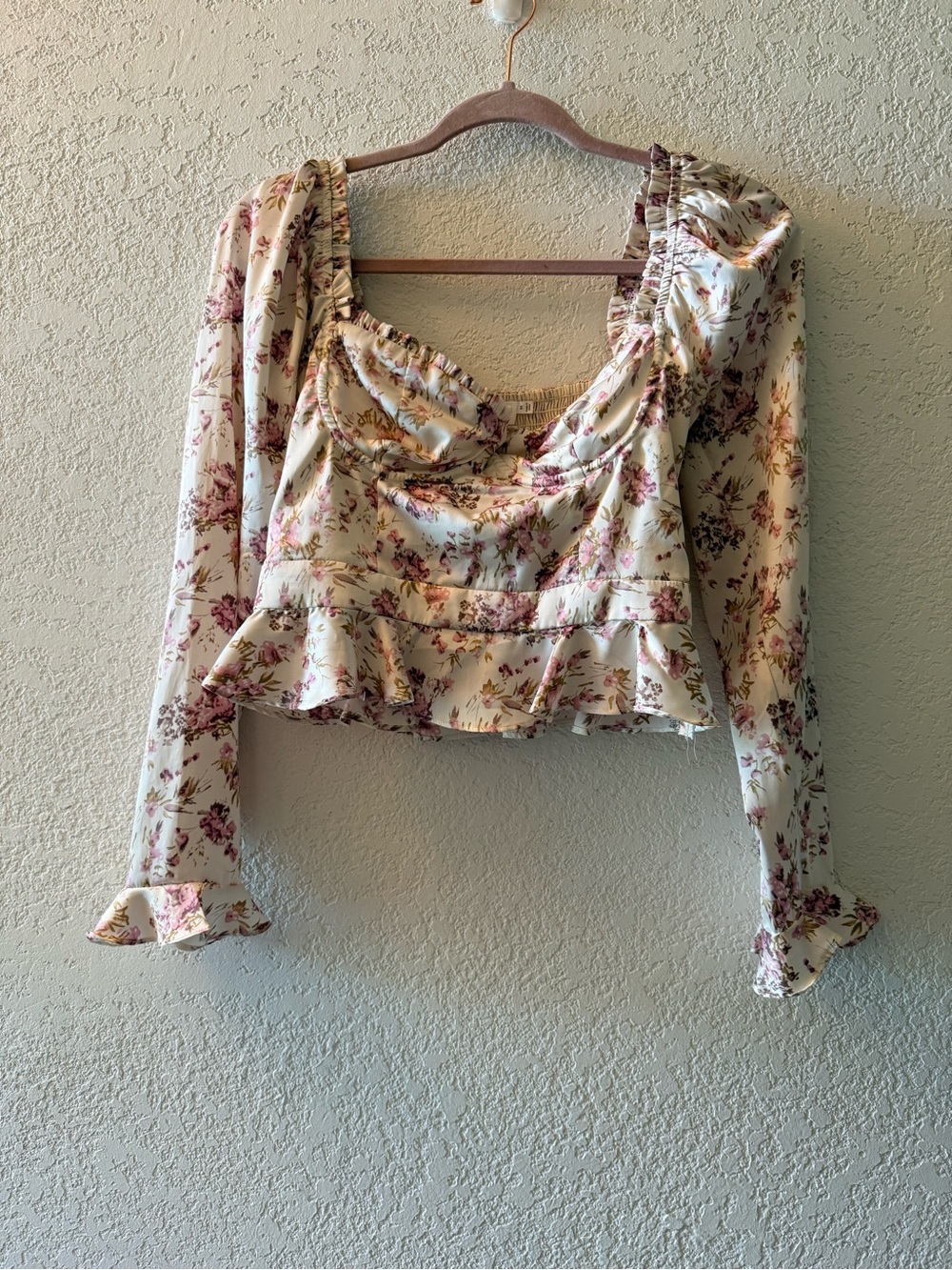 ASTR The‎ Label Floral Sweatheart Neck Underwire Ruffle Ruched Satin Top Sz M